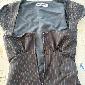 Princess Polly Grey Pinstriped Fitted Top